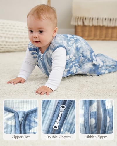 Image of Yoofoss Baby Sleep Sack 0-6 Months Breathable 100% Organic Muslin Cotton Wearable Blanket Baby, Newborn Infant Sleeping Sack 2-Way Zipper Soft Lightweight