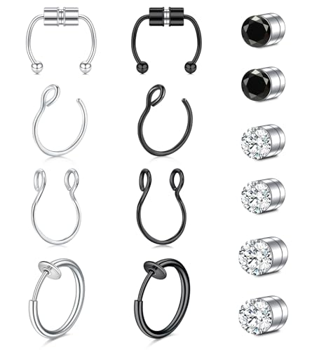 AVYRING Fake Nose Ring Fake Piercings Fake Nose Rings Nose Cuffs Fake Nose Piercing Fake Nose Hoop Faux Nose Rings for Women Faux Nose Ring Fake Piercing Fake Nose Cuff Sliver Gold Black
