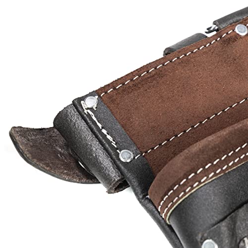 Tooltreaux Heavy Duty 13 Pocket Leather Tool Belt With 2 Steel Hammer Loops, Black Brown #TOP3
