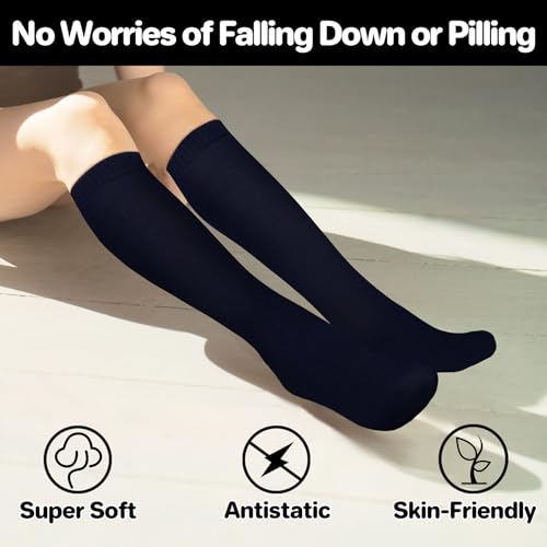 qikqik 3 Pairs Knee High Socks for Girls School Uniform Sock Cotton Long Socks for Girls Dress Sock Seamless Kids Stockings4