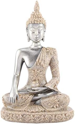 Nicoone Buddha Ornaments for Home Decoration, Meditating Seated Buddha Statue,Sandstone Resin Carving Figurine Craft for Home Decoration Table Ornament- Gray