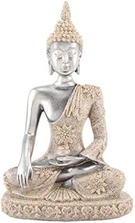 Nicoone Buddha Ornaments for Home Decoration, Meditating Seated Buddha Statue,Sandstone Resin Carving Figurine Craft for Home Decoration Table Ornament- Gray