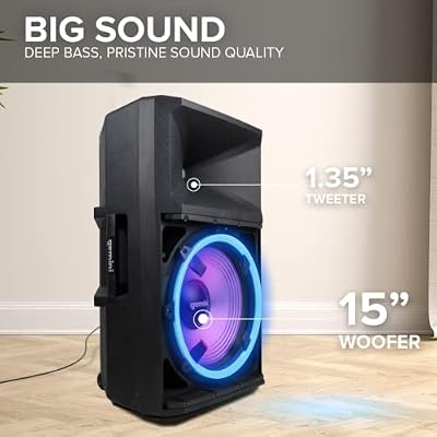 Gemini 15 300W Bluetooth PA Speaker System DJ Loudspeaker with Stand, Wired Mic, LED Lights, TWS Stereo Pairing, 3-Channel Mixer, EQ Control AC Powered (GSP-L2200PK)