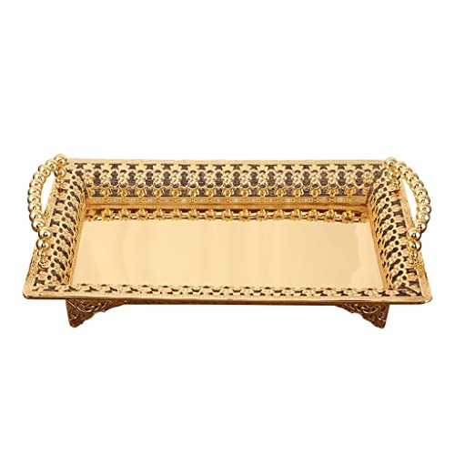 Bandeja Rectangular para Pastel de Postre con Espejo de Metal de Estilo Europeo para decoración del hogar (Color: Dorado, tamaño: 50 * 35 * 6) (Oro 27 * 18 * 6)