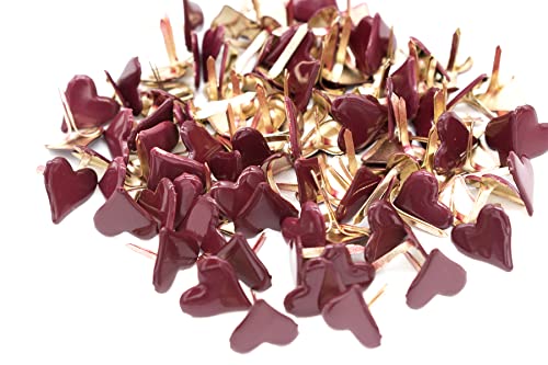 Lilie Créa Pack de 100 brads Coeurs Bordeaux, Attaches parisiennes 12 mm, brads Scrapbooking, Fabrication de Cartes, décoration de Noël, Faire Parts Cover