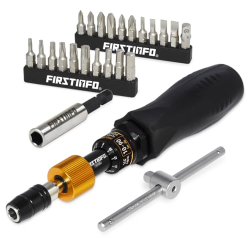 Image of FIRSTINFO Torque Limiting Screwdriver Set, 10-90 in-lb, 20 Bits & T-Handle | 1 /4 Hex quick-release holder • Extension holder included • 2 in-lb increments • ±6% accuracy • Calibration certificate