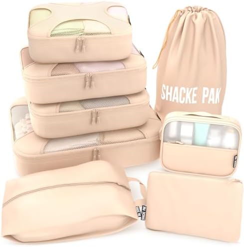 Shacke Premium 8 Packing Cubes Set - Lightweight Mesh Travel Luggage Organizers with Laundry Bag, 8-Piece Suitcase Storage System (Black) 7