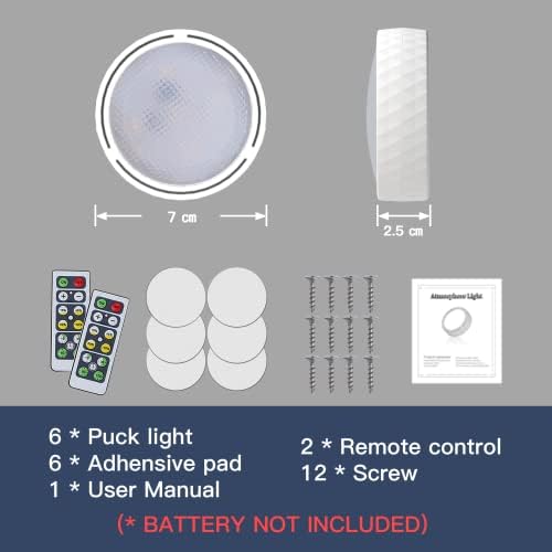 Puck Lights with Remote, Wireless Under Cabinet Lights with Brightness Memory Function, Dimmable Battery Powered Cupboard Lighting for Kitchen Stairs Wardrobe Hallway(6 Pack)