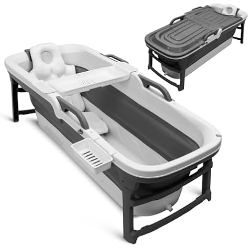 Serenelife 59" Portable Bathtub for Adults – Large Foldable Ice Bath Tub for Cold Plunge & Hot Spa, Freestanding Soaking Tub for Indoor/Outdoor, Athlete Recovery & Family Use, 440lbs Capacity