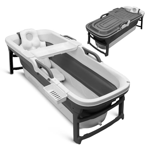 Serenelife 59" Portable Bathtub for Adults – Large Foldable Ice Bath Tub for Cold Plunge & Hot Spa, Freestanding Soaking Tub for Indoor/Outdoor, Athlete Recovery & Family Use, 440lbs Capacity