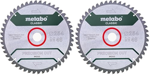 metabo Kreissägeblatt 'precision cut wood - classic' – 254 x 30, Z48 WZ 5°neg. – 628061000 – Für halbstationäre Kreissägen – Sägeblatt für Holz – 48 Zähne (Packung mit 2)