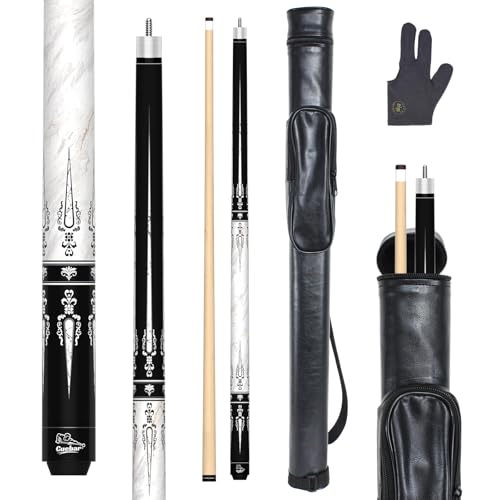 Pool Stick with Hard Case, 58-Inch 2-Piece White Billiard Cue 20oz for Balanced Performance, Low Deflection Maple Shaft & Unwrapped Grip