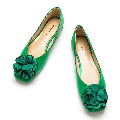 Image of C.Paravano Ballet Flats for Women | Women's Flats | Square Toe | Slip On Dress Shoes | Satin Flower Shoes