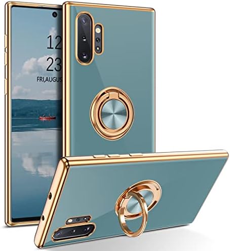 DUEDUE for Samsung Galaxy Note 10 Plus Case with Ring Holder Kickstand 360 Degree Rotation Magnetic Car Finger Soft TPU Slim Cover Shockproof Protective Phone Case for Samsung Note 10 Plus, Gray Green