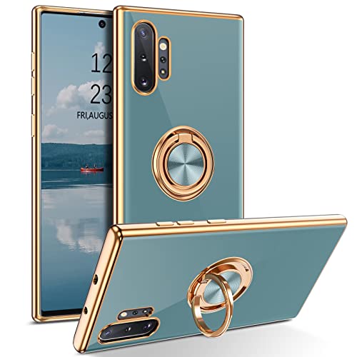 DUEDUE for Samsung Galaxy Note 10 Plus Case with Ring Holder Kickstand 360 Degree Rotation Magnetic Car Finger Soft TPU Slim Cover Shockproof Protective Phone Case for Samsung Note 10 Plus, Gray Green