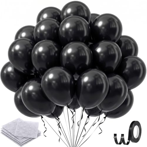 50pcs Black Balloons, Helium12inch Black Latex Balloons