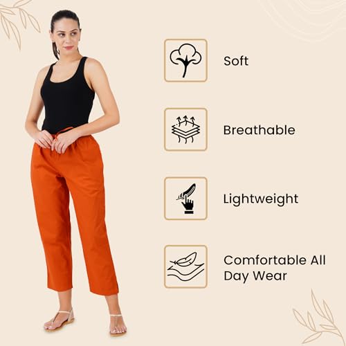 Image of Happy Bunny Parallel Pants for Women 100% Cotton Ankle Length Trousers Regular Fit with Elastic Drawstring Stylish & Pockets Casual Formal Wear for Office & Home