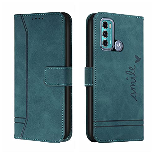 Trugox Handyhülle für Motorola Moto G31 / Moto G41 Hülle Klappbar Klapphülle mit Kartenfach Handytasche Handy Schutzhülle Tasche Leder Wallet Flip Hülle Slim Book Cover - Blau Grün