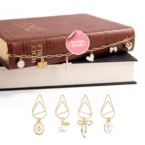 Kaciola Bible Charms Chain with 4PCS Planner Charms for Bible Study, Book Spine Bookmark, Journal Accessory, Unique Faith Jewelry Gift for Women (SJ-01)
