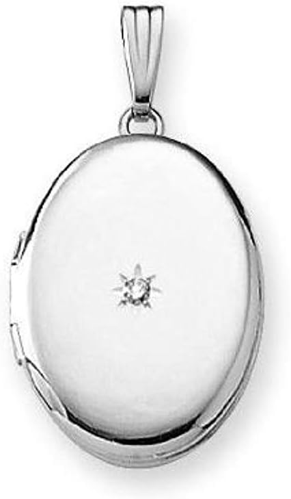 PicturesOnGold.com 14k White Gold Oval and Diamond Picture Locket over 5/8 Inch X 3/4 Inch 14K White Gold
