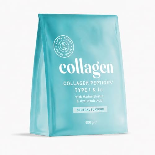 Alpha Foods Collagen Pulver, 400g, Premium Kollagen Hydrolysat mit Peptide Typ 1 & 3, hochdosiertes Kollagenpulver mit Hyaluronsäure und Elastin, Geschmacksneutral