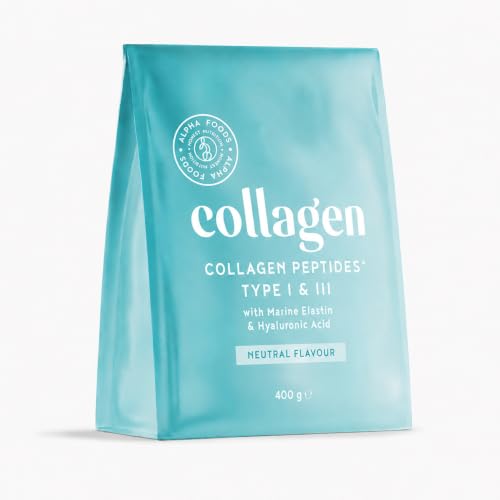 Colágeno en Polvo 400g | Péptidos de Colageno Hidrolizado con Acido Hialuronico y Elastina Marino | Collagen Peptides Tipos I, II, III | Sin Sabor | Alpha Foods