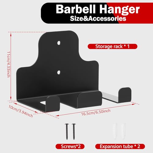 Barbell Wall Holder, Wall Mounted Barbell Hanger, Carbon Steel Vertical Gym Bar Storage Rack, Space Saving Barbells Holder Organizer with 2 Slot, Holds Under 32mm Bar Size