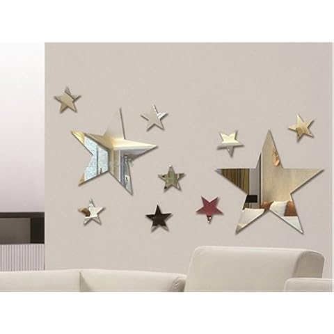 Set of 10pcs Creative Five Stars Wall Mirror Sticker for Kids Child `s Bedroom Home Deco, 3D DIY Crystal Wall Decal Murals Cover