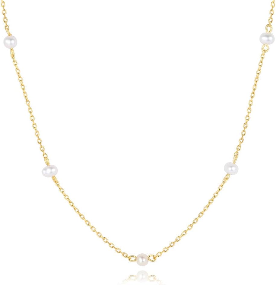 CAITLYNMINIMALIST 18K Gold Sterling Silver Freshwater Pearl Bead Drop Station Adjustable Necklace for Women Gift for Her