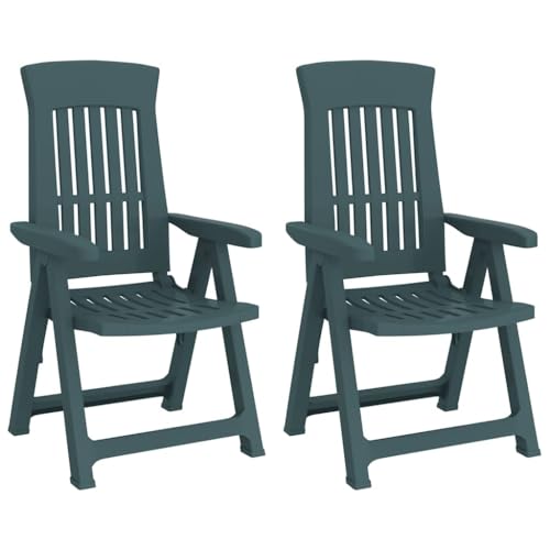vidaXL Lot de 2 Chaises Inclinables de Jardin, Fauteuils avec Dossier Réglable, Sièges Pliables, Meubles de Terrasse Patio, Vert PP