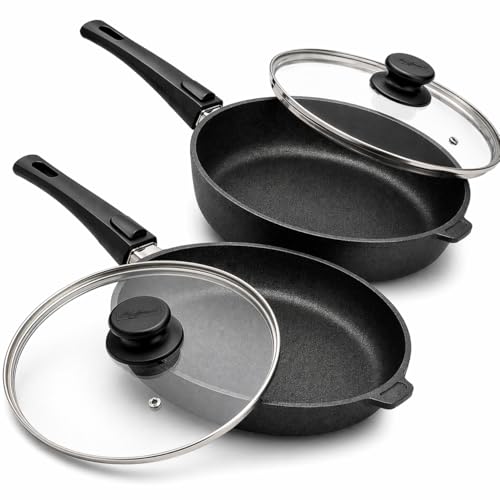 Hoffmann Nonstick Frying Pan Set (2-Piece) – PFAS-Free, Non Toxic, Made in Germany, 11" Deep + Flat Skillet with Lid, Induction Ready, Heavy Cast Aluminum (StonIQ Series) - image 1