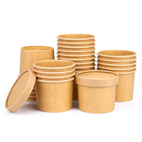 12 oz 25 Pack Compostable Paper Soup Cups with Lids