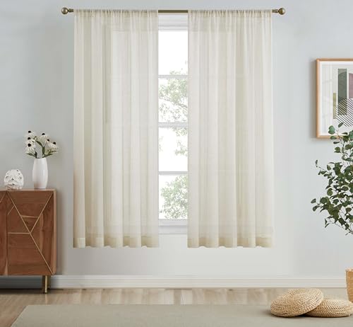 July Joy Natural Linen Textured Sheer Curtains for Living Room，Light