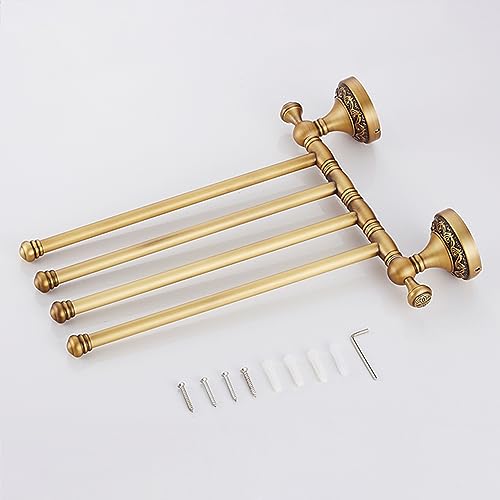 Image of Wall Mounted Bathroom Folding Towel Rack, 4 Towel Bars Antique Brass Pattern Carving,Brushed Bronze