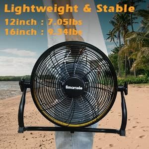 Miniatura 6 de Paquete de 2 ventiladores de piso recargables de 12 pulgadas, ventilador a pilas, ventilador de garaje de alta velocidad con batería de 12500 mAh