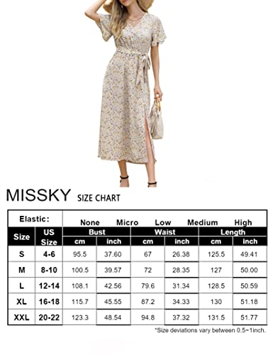 Missky Women's Summer Boho Ditsy Floral Maxi Dress Flutter Sleeve V Neck Button Up Tie Waist Split Bohemian Long Beach Dresses, Apricot Xx-Large #TOP4