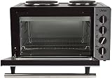 Minibackofen mit Herdplatte 30 Liter Mini Backofen Heißluft 3300 Watt (Miniofen mit Kochplatte, 5 Funktion, Pizzaofen, bis 230°C, Konvektionseinstellung)