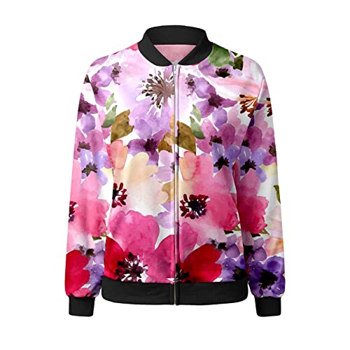 Casual Jackets With Belts For Women Women Loose Coat O Neck Zipper Long Sleeve Classic Floral The Girl In The Raincoat Pink #TOP2
