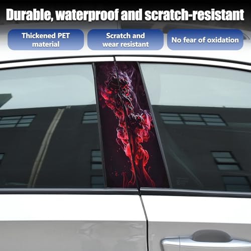 Image of Blueshyhall 2PCS Car B-Pillar Vinyl Decals, Red Smoke Personalized Vehicle Door Pillar Sticker, HD Printed PET Waterproof Sun Protection Scratch Cover