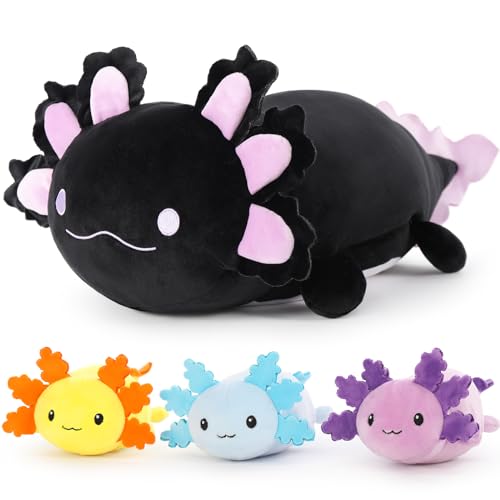 Image of MaoGoLan 4Pcs Giant Axolotl Plush with 3 Babies Inside-23.5 inch Large Ultra Soft Axolotl Stuffed Animals Throw Pillow-Squishy Stuffed Axolotl Plush Collection Gift for Axolotl Lover,Kids,Teens,Black