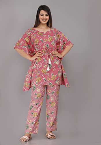 Image of Women's Cotton Printed Kaftan and Pyjama Set|Night Suit Set for Women & Girls | Women's Kaftan Night Suit Set