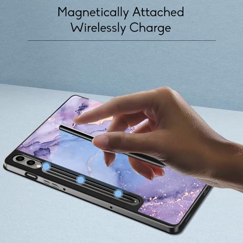 Image of Robustrion Cover for Samsung Galaxy Tab S9 FE+ / Tab S10 Plus /Tab S9 Plus 12.4 inch Cover Case with [S Pen Holder] for Samsung Tab S9 FE Plus /S9+ / S10+ Tablet Cover [Auto Sleep /Wake] - Marble Lilac