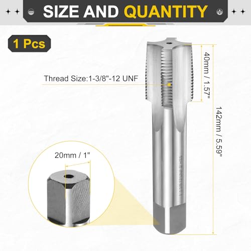 Image of uxcell Hand Taper Tap 1-3 /8 inch-12 UNF 2B Left Hand Thread Taper Style Taps Straight Flute Screw Tapping Threading Tool High Speed Steel HSS6542