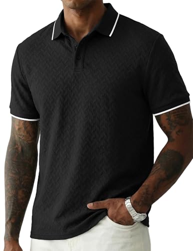 Image of JMIERR Mens Casual Polo Shirt Short Sleeve Vacation Button Summer Beach Knit Stretchy Golf Shirts