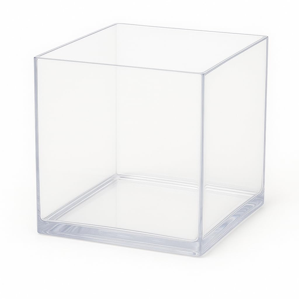 Floralcraft® Clear Acrylic Cube Vase 15cm – Mini Square Flower Vase – Shatterproof Glass Alternative for Wedding Table Centrepieces, Home Décor, Office & Party Decorations