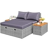 Top 10 Best Outdoor Double Chaise Lounge Reviews & Comparison | Updated 4 Flamaker Outdoor Rattan Lounge Chair with 2 Side Tables, Multifunctional Outdoor Patio Daybed with Footrest, Cushions, Storage Ottoman,Chaise Lounge Chair for Backyard Porch Poolside(Grey)