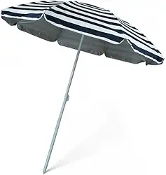 NTK, Guarda-Sol Solis Estrutura Aço e Fibra de Vidro 1,80m para Praia, Camping, Piquenique com Proteção UV 50+, Azul e Branco