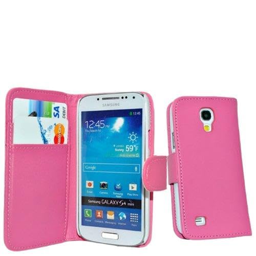 Accessory Master   Funda de soporte para coche con tarjetero y protector de pantalla para Samsung Galaxy S4 Mini i9190 (piel), color rosa