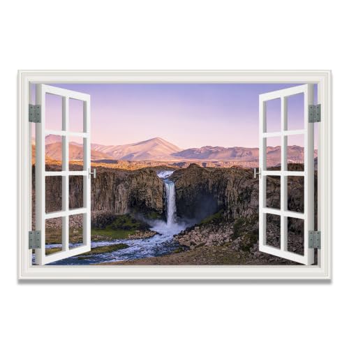 Cuadro lienzo efecto ventana de montañas de 20x30cm para decoración de interiores