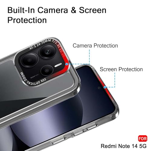 Image of TheGiftKart Hybrid Shockproof Back Cover Case for Mi Redmi Note 14 5G | Stylish Camera Border | Electroplated Buttons | Crystal Clear Hard Back Cover Case (TPU & PC, Smoked Bumper)
